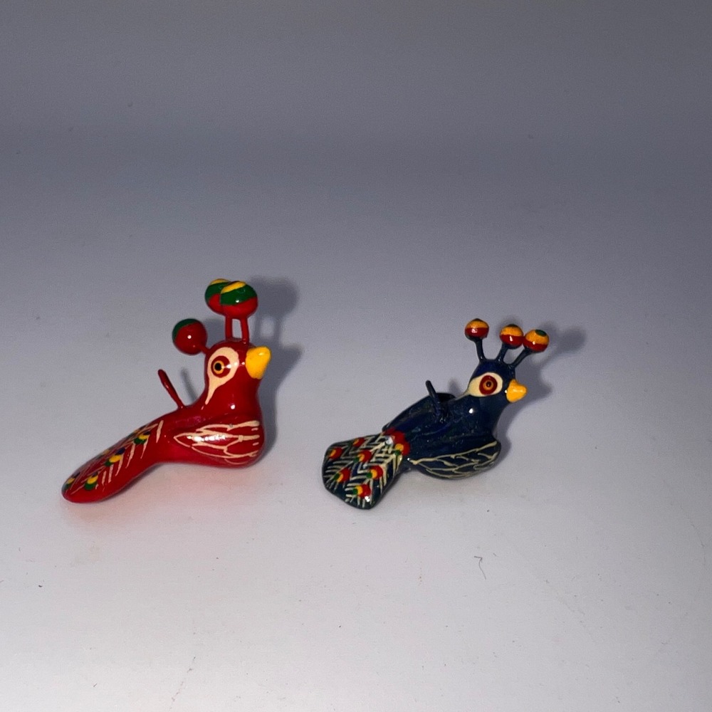Miniature Ceramic Colorful Peacock Figures Ornaments Folk Art Trinket Shelf